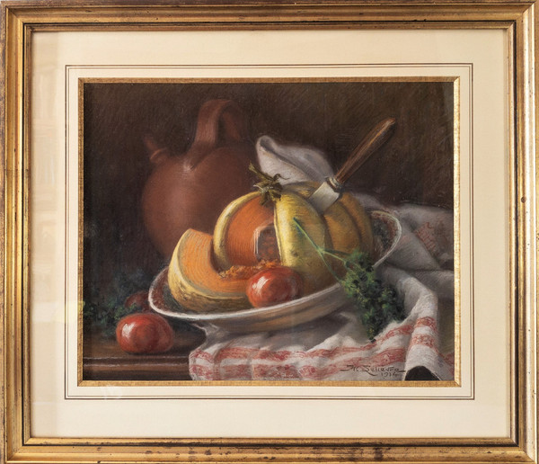 Nature Morte Pastel Par M. Lelièvre Daté 1914