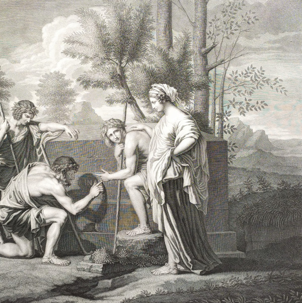 Etching Neoclassical Engraving After Poussin 19th C Old Print