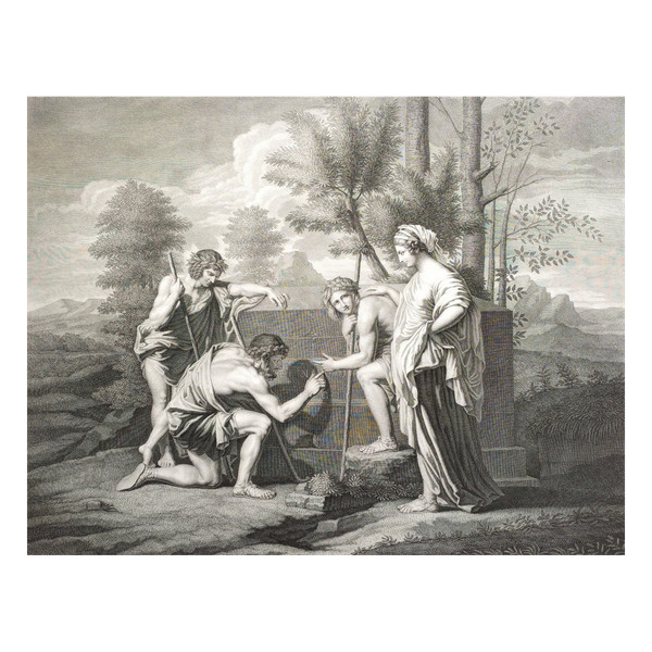 Etching Neoclassical Engraving After Poussin 19th C Old Print