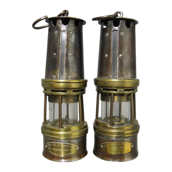 Pair Of Reconnaissance Dufrane Castiau Miner's Lamps.