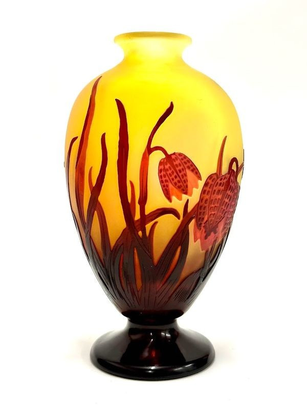 Emile Gallé Vase „Aux Fritillaries Perlhuhn“