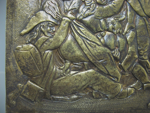 BRONZE PLAQUE REPRESENTING AN EROTIC SCENE, SOLDIERS OF THE GRAND ARMY, 19th CENTURY.