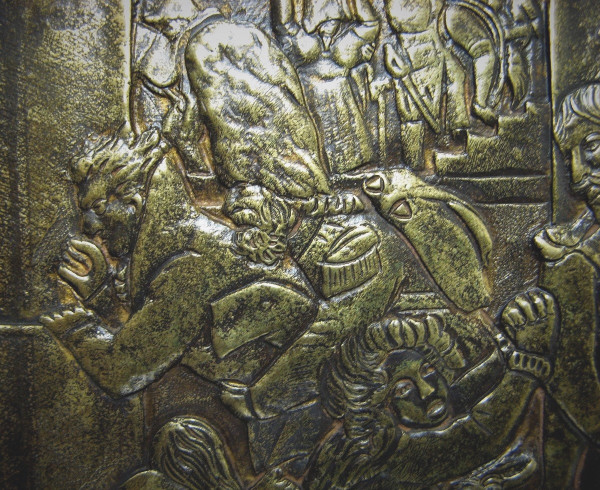 BRONZE PLAQUE REPRESENTING AN EROTIC SCENE, SOLDIERS OF THE GRAND ARMY, 19th CENTURY.