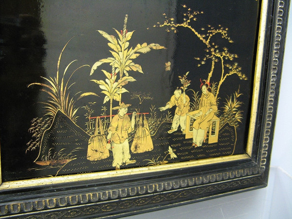 Framed Chinese lacquer and gold panel, Napoleon III period.