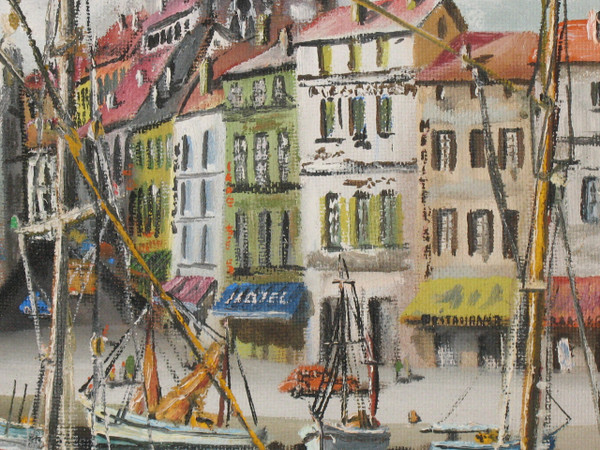 Hafen von La Rochelle, signiert von G.J. Miane, Öl auf Tafel, 20. Jahrhundert