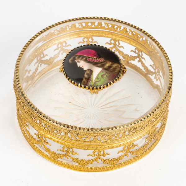 A late 19th century crystal and gilded brass candy box