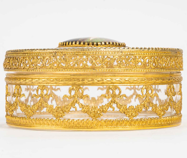 A late 19th century crystal and gilded brass candy box