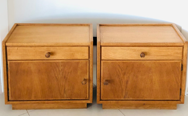 Oak bedside tables (x2); Italy 60s