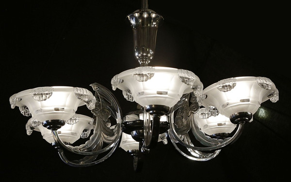 Lustre d'époque Art Deco, chrome