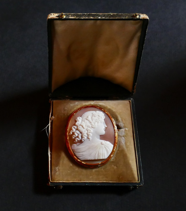 Cameo Brooch On Shell, 18 Carat Yellow Gold.