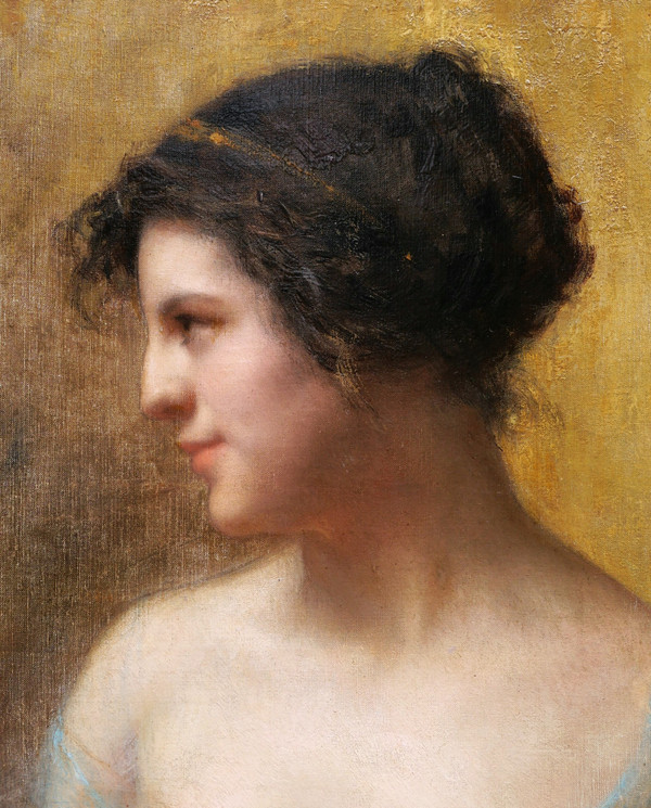 Emmanuel Michel BENNER, known as Many BENNER, Portrait of a brunette woman, in profile, in a blue negligee