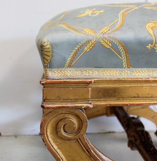  Small Square Stool in Golden Wood - Late 19th Century