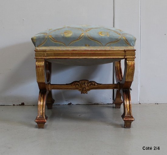  Small Square Stool in Golden Wood - Late 19th Century