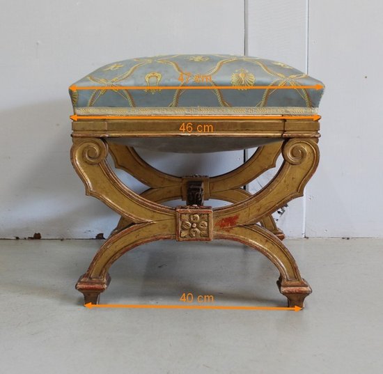  Small Square Stool in Golden Wood - Late 19th Century