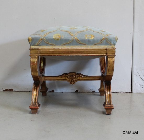  Small Square Stool in Golden Wood - Late 19th Century