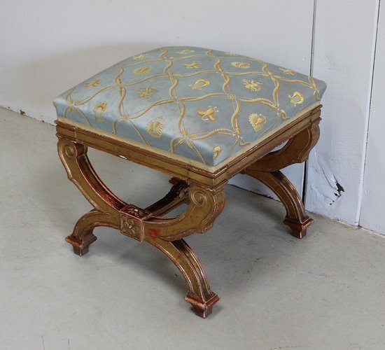  Small Square Stool in Golden Wood - Late 19th Century