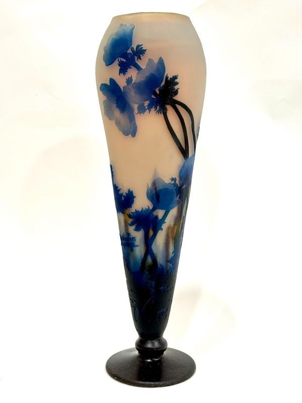 Muller Frères Lunéville Large "Blue Anemones" Vase