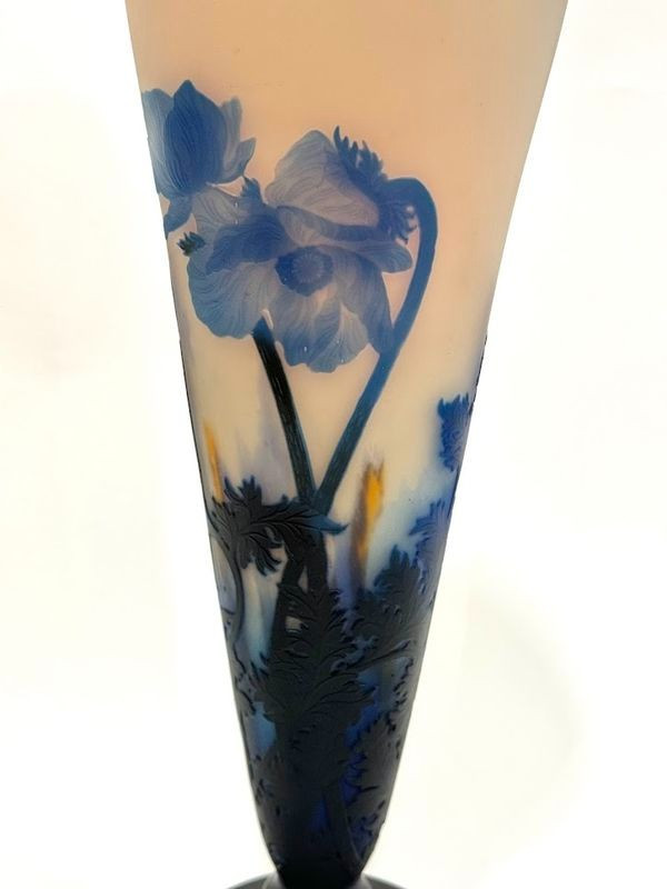 Muller Frères Lunéville Large "Blue Anemones" Vase