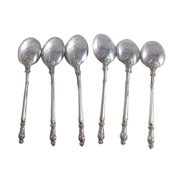 6 solid silver teaspoons early 20th century