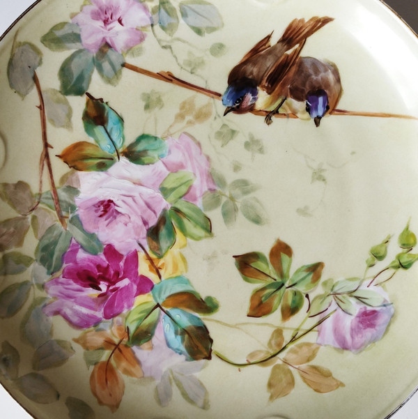 Limoges Hand Painted Porcelain Dish Roses And Birds