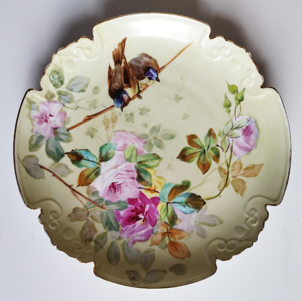 Limoges Hand Painted Porcelain Dish Roses And Birds