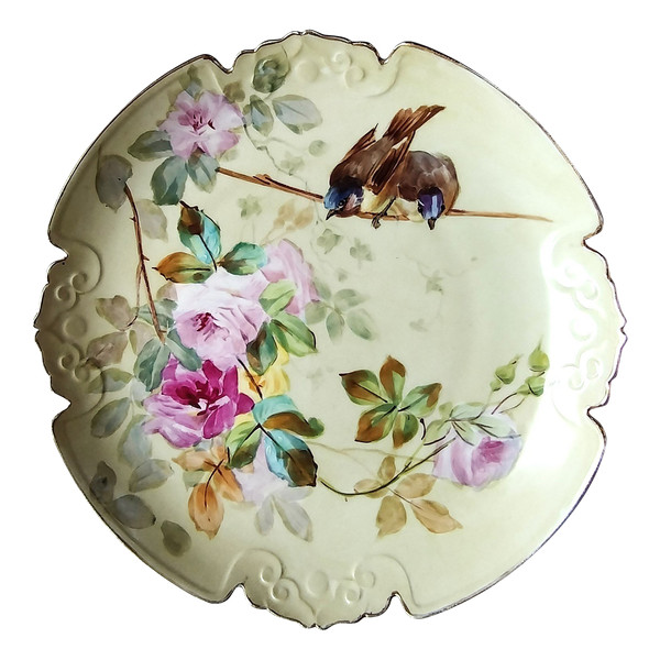 Limoges Hand Painted Porcelain Dish Roses And Birds