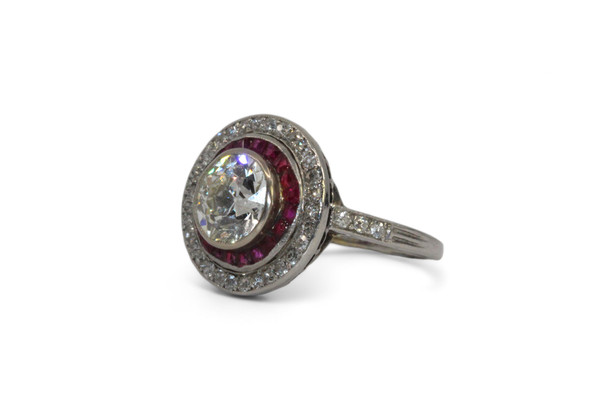 Bague Art-Déco Diamant Rubis calibrés