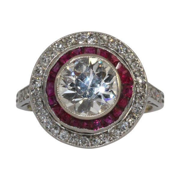 Bague Art-Déco Diamant Rubis calibrés