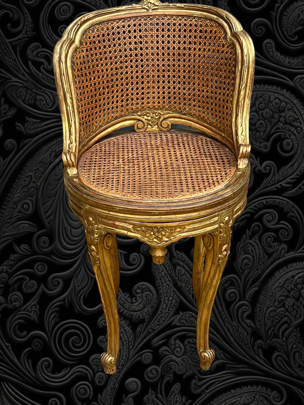 SEDIA SWIVEL A BRACCIO IN LEGNO CORNICIATO E CANNELLA DEL XIX SECOLO IN STILE LOUIS XV