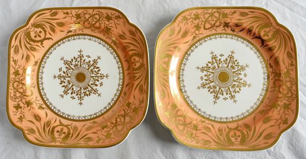 Manufacture Spode: pair of tangerine & gold porcelain cake plates - 19th century circa 1820