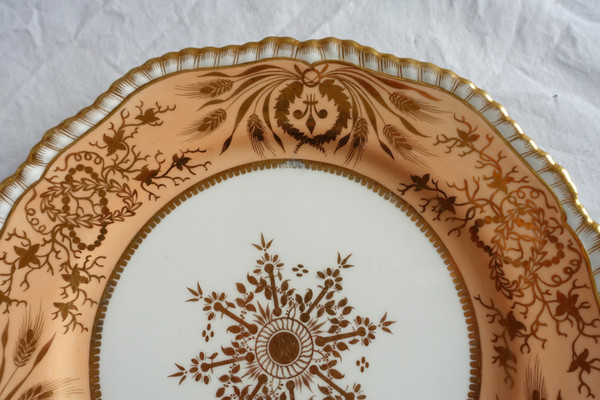 Manufacture Spode: pair of tangerine & gold porcelain cake plates - 19th century circa 1820