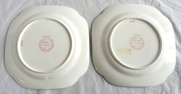 Manufacture Spode: pair of tangerine & gold porcelain cake plates - 19th century circa 1820