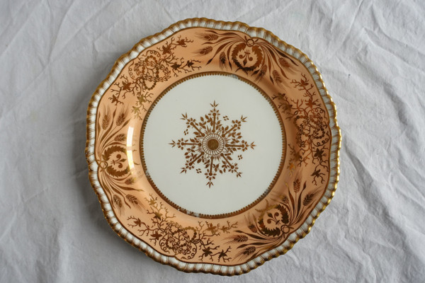 Manufacture Spode: pair of tangerine & gold porcelain cake plates - 19th century circa 1820