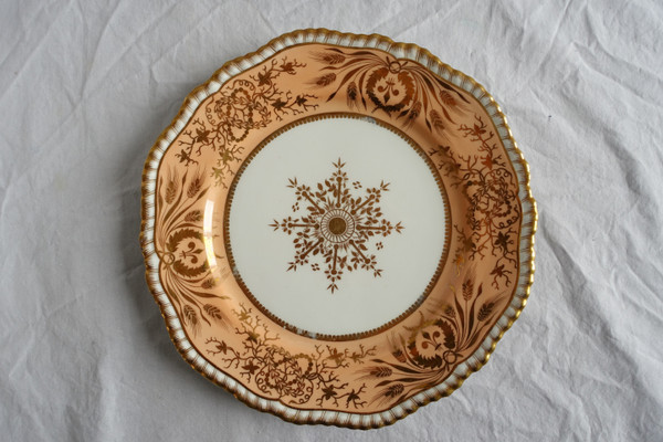 Manufacture Spode: pair of tangerine & gold porcelain cake plates - 19th century circa 1820