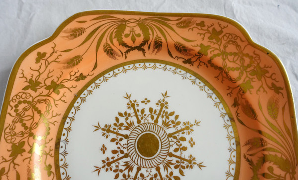 Manufacture Spode: pair of tangerine & gold porcelain cake plates - 19th century circa 1820