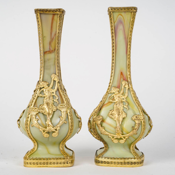 A Pair Of Small Pate De Verre Vases Fin XIXè Siècle