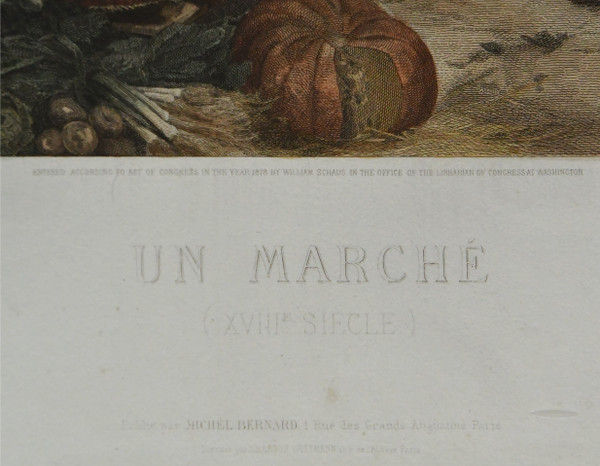 Alphonse Lamotte stampa a colori dopo Emile Bayard "Un marché" (Un mercato)