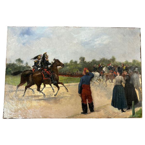 Albert Bligny (1849-1908) Le Défilé Militaire - Huile Sur Toile 