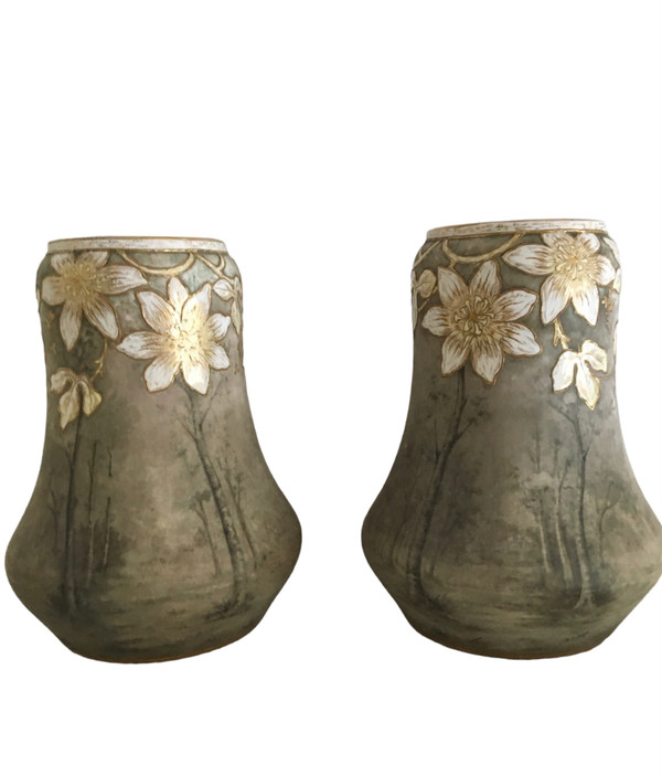 Paire de vases en Céramique, Signé Franz Anton Mehlen, Art Nouveau