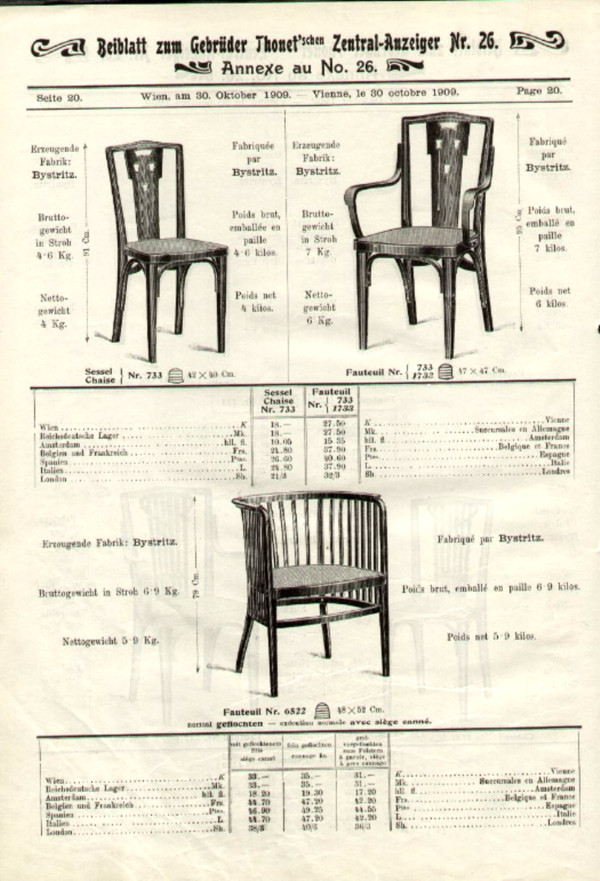 Banquette Thonet N° 6228, Kammerer, tissus Backhausen, 1915