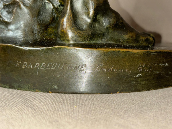 Statua in bronzo di un giovane fabbro, Georges Bareau (1866-1931) fonderia "F. BARBEDIENNE" Parigi