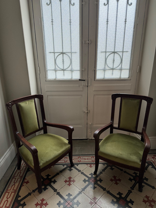 Pair of Art Nouveau mahogany armchairs