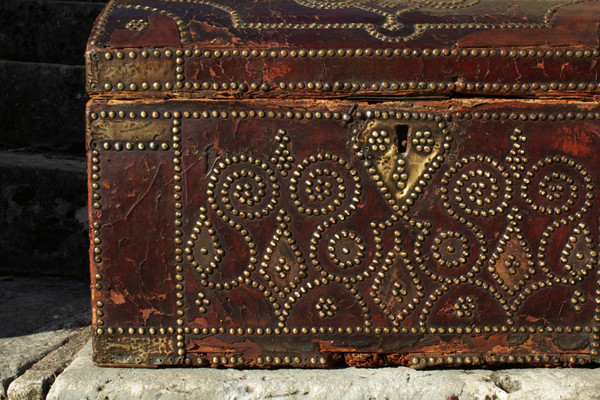 Studded leather travel case, 18th century