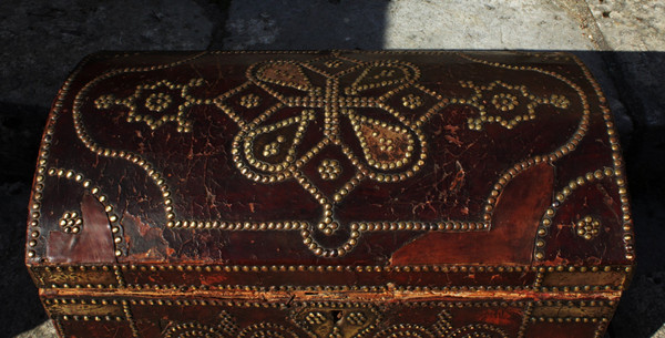 Studded leather travel case, 18th century