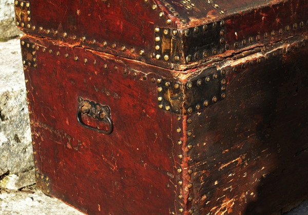 Studded leather travel case, 18th century