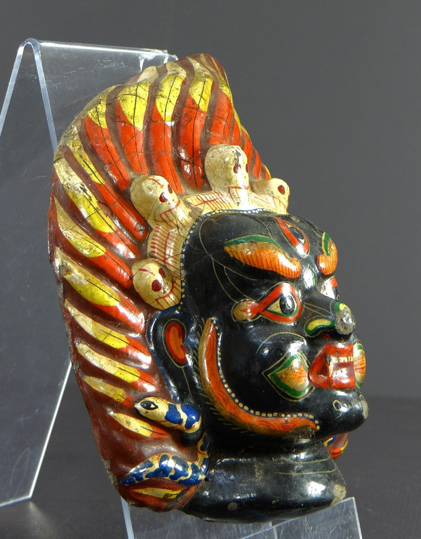 Tibet, First Half 20th Century, Polychrome Boiled Cardboard Mask Depicting Mahakala.