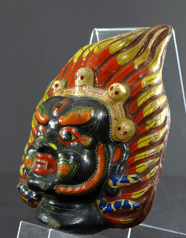 Tibet, First Half 20th Century, Polychrome Boiled Cardboard Mask Depicting Mahakala.