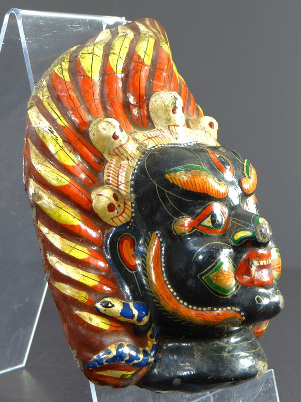 Tibet, First Half 20th Century, Polychrome Boiled Cardboard Mask Depicting Mahakala.