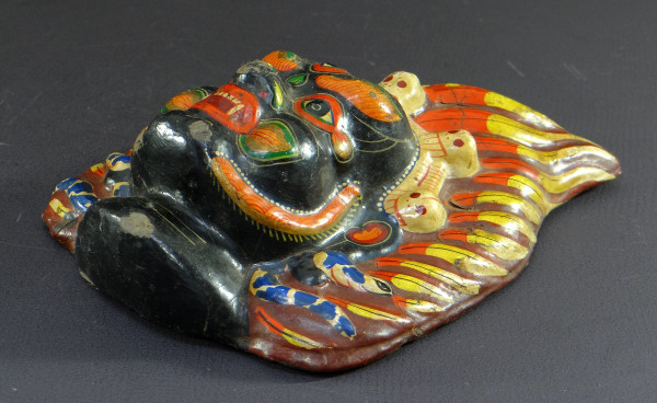 Tibet, First Half 20th Century, Polychrome Boiled Cardboard Mask Depicting Mahakala.