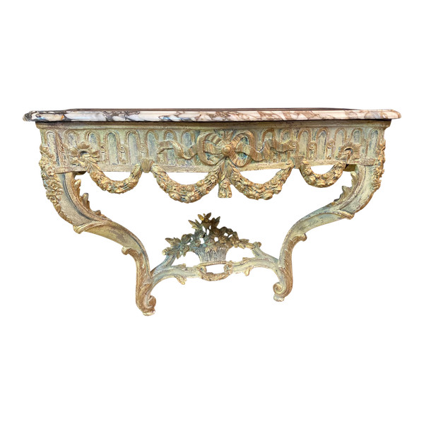 18th century Louis XV transitional console with original marble